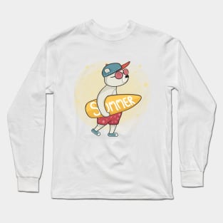 Cute bear with surfboard summer lover cute cartoon Long Sleeve T-Shirt